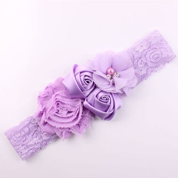 Lace & Double Satin Rose Hair Band - (GRAY) - Picture 6 of 8